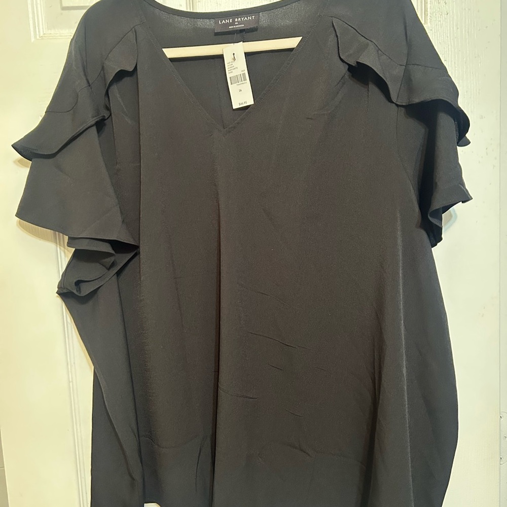 NWT-Lane Bryant Women's Black Ruffle Sleeve Top. Size 26